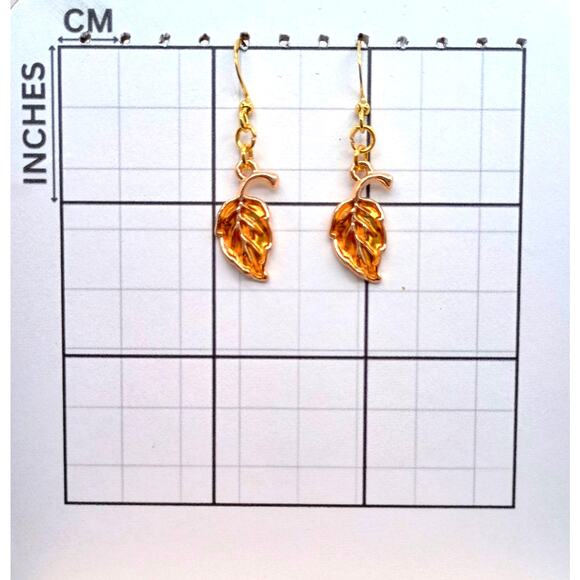 Gold Fall Leaf Earrings Autumn Jewelry Cozy Vibes - Picture 3 of 4